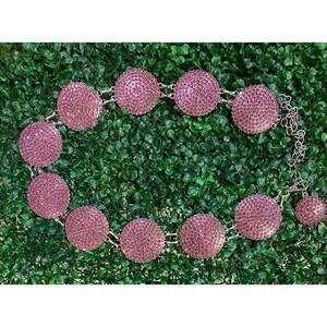 NEW BOHO RANCH women's rhinestone concho chain belt in pink